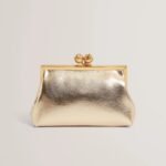 SYLVIII Rose Detail Leather Metallic Clutch Bag