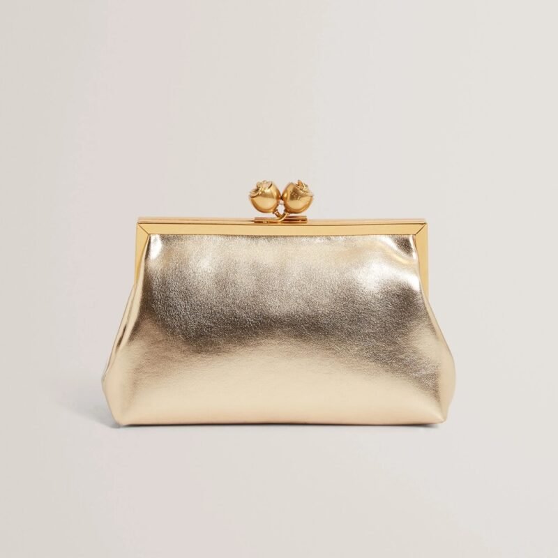 SYLVIII Rose Detail Leather Metallic Clutch Bag