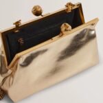 SYLVIII Rose Detail Leather Metallic Clutch Bag