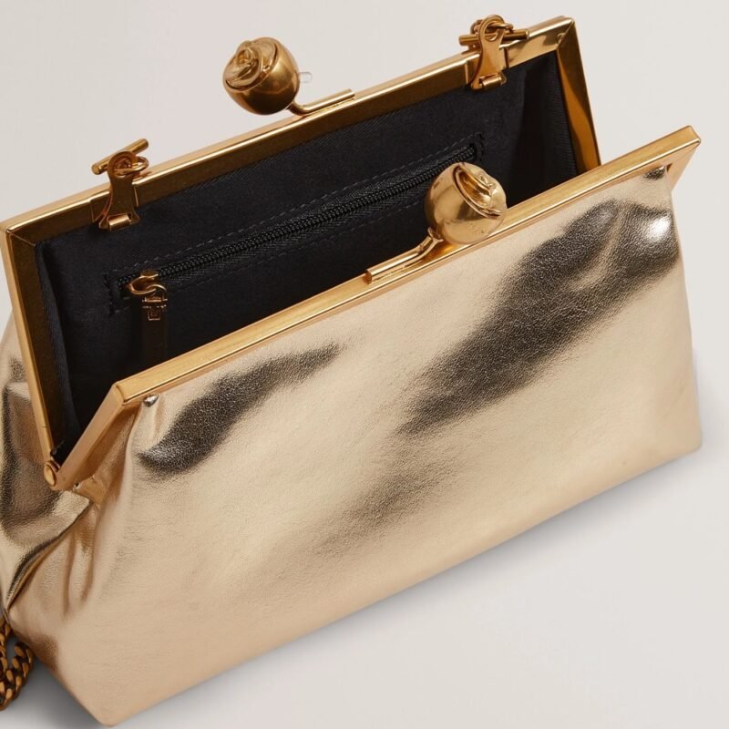 SYLVIII Rose Detail Leather Metallic Clutch Bag