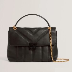 ANILEAH TB SCRIPT DETAIL LEATHER PADDED SHOULDER BAG