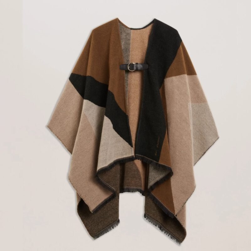 SUFFIA Colour Block Draped Buckle Poncho