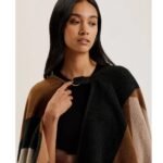 SUFFIA Colour Block Draped Buckle Poncho