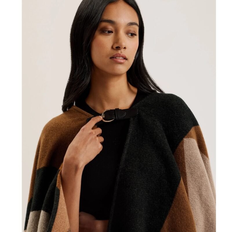 SUFFIA Colour Block Draped Buckle Poncho