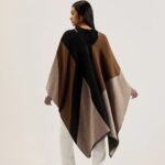 SUFFIA Colour Block Draped Buckle Poncho