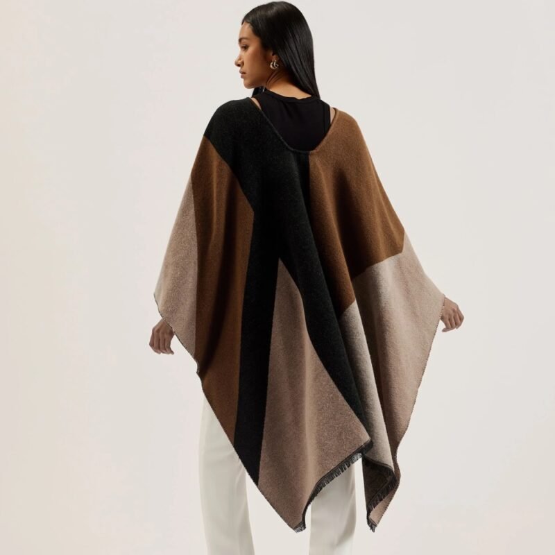 SUFFIA Colour Block Draped Buckle Poncho