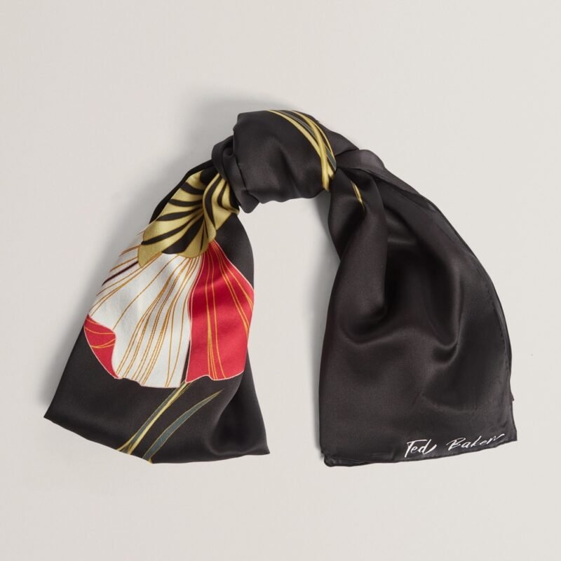 FLAIIR Floral Swirl Print Long Silk Scarf