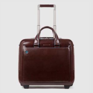 Leather laptop briefcase on wheels