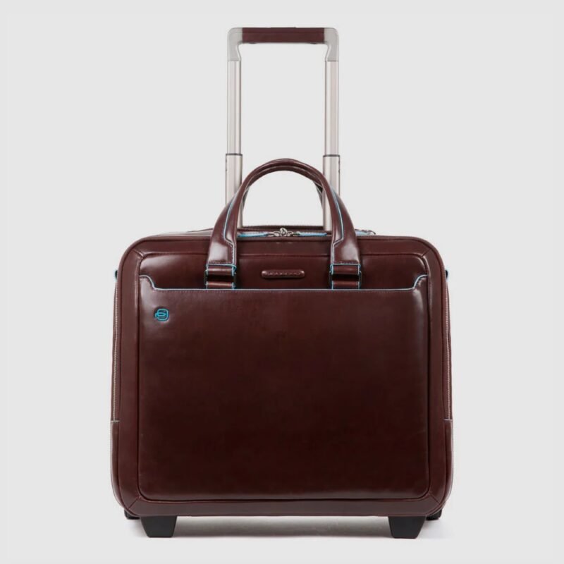 Leather laptop briefcase on wheels