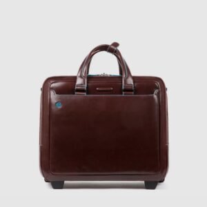Leather laptop briefcase on wheels