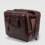 Leather laptop briefcase on wheels