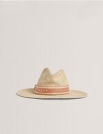 CLAIRIE Straw Webbing Trim Fedora Hat