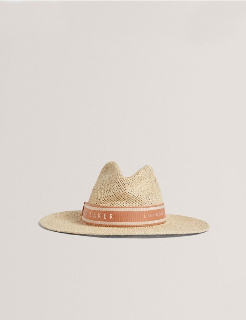 CLAIRIE Straw Webbing Trim Fedora Hat