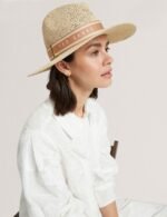 CLAIRIE Straw Webbing Trim Fedora Hat