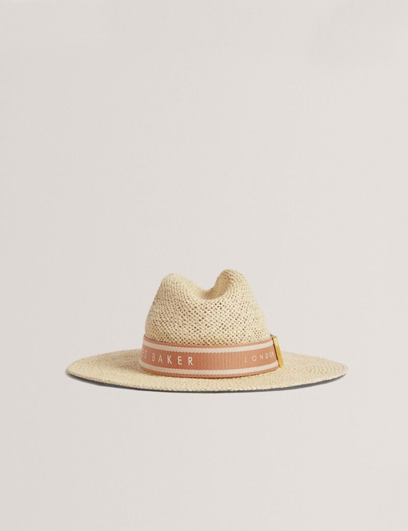 CLAIRIE Straw Webbing Trim Fedora Hat