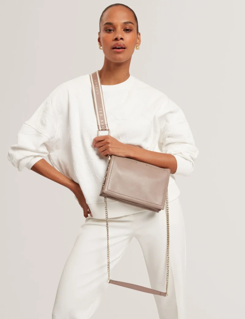 LARINDA Webbing Strap Leather Crossbody Bag