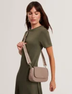 LOUIIZE Webbing Leather Flapover Crossbody Bag