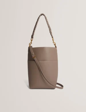 WANNDA Weave Handle Leather Medium Bucket Bag