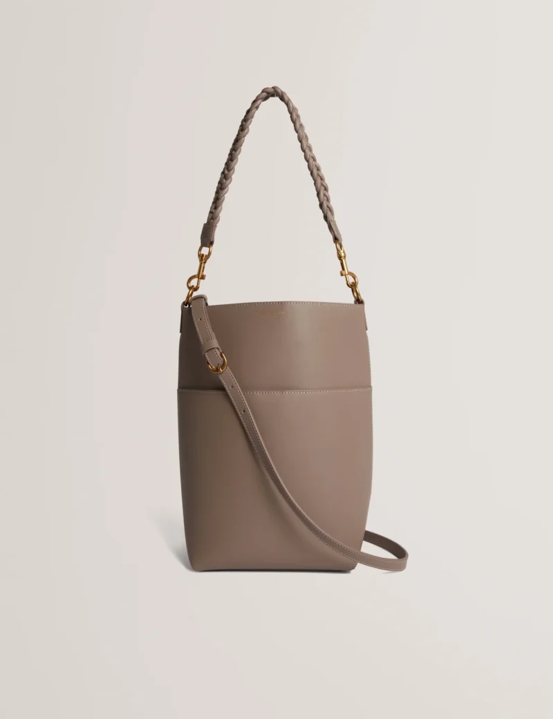 WANNDA Weave Handle Leather Medium Bucket Bag