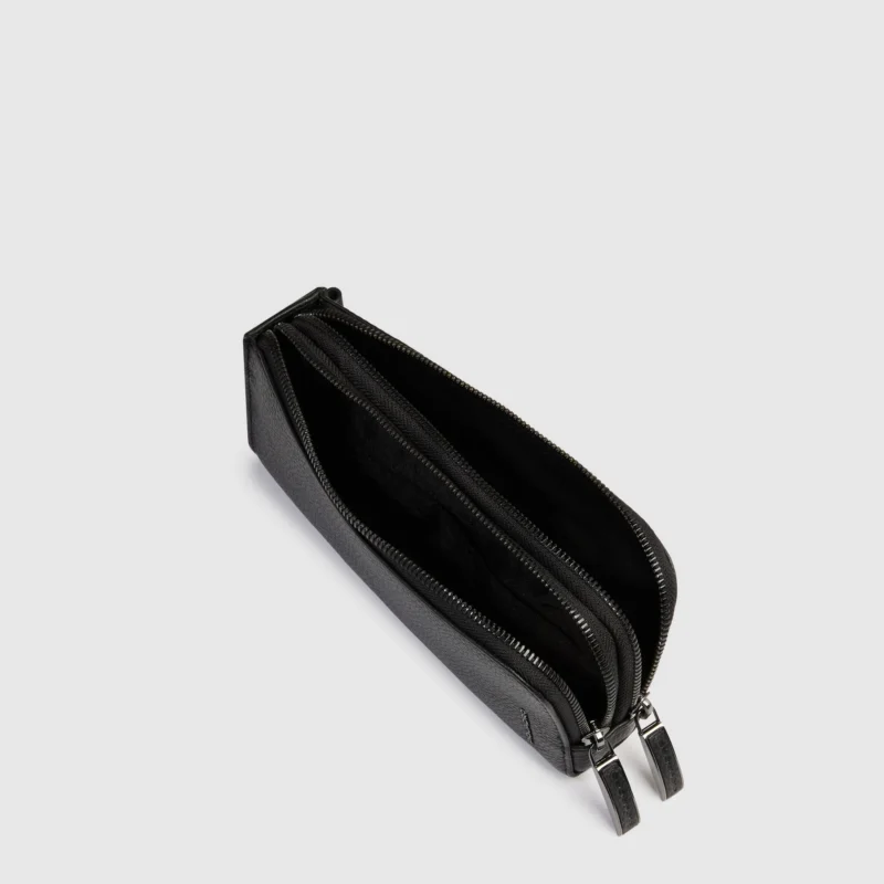 Leather men's pouch with glasses compartment