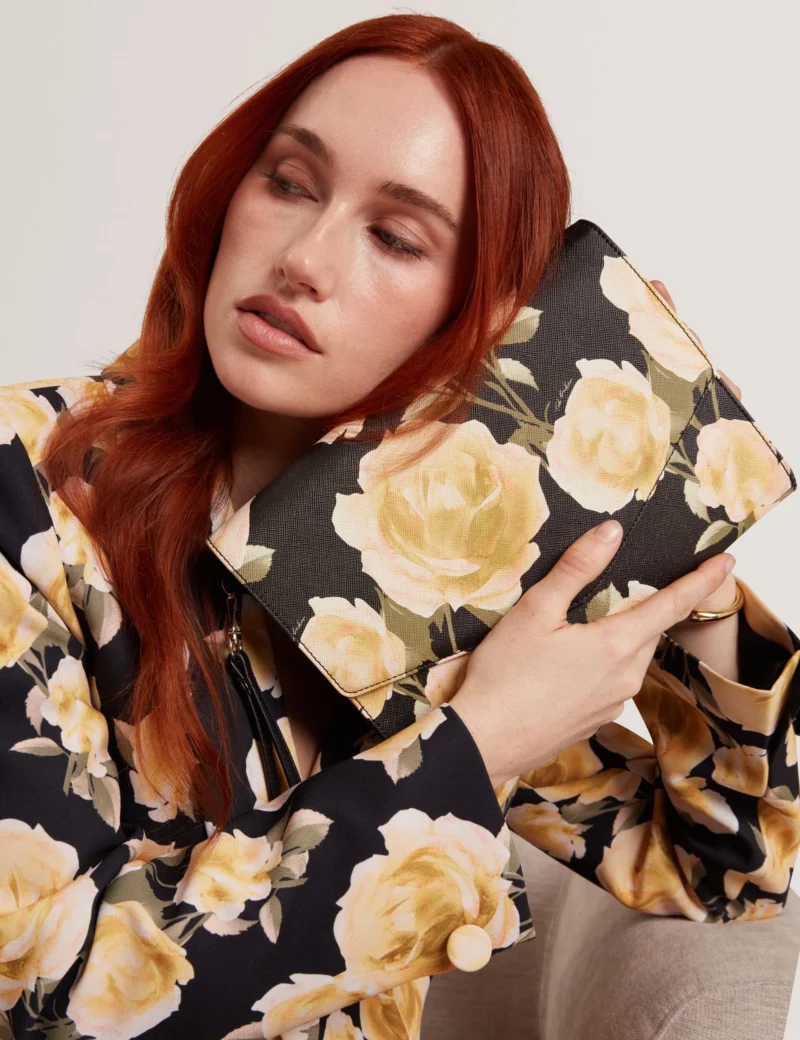 RAYMI Envelope Clutch Bag Yellow Rose Print