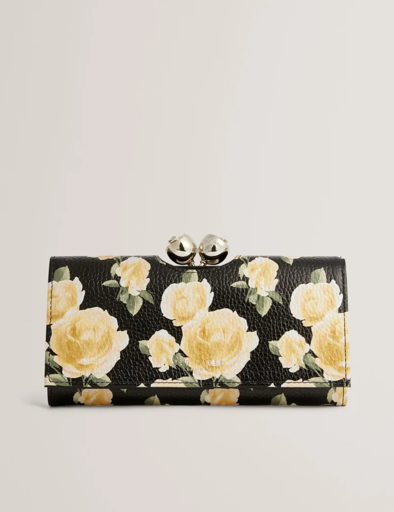 ALBAZ Rose Print Bobble Clasp Leather Bifold Purse