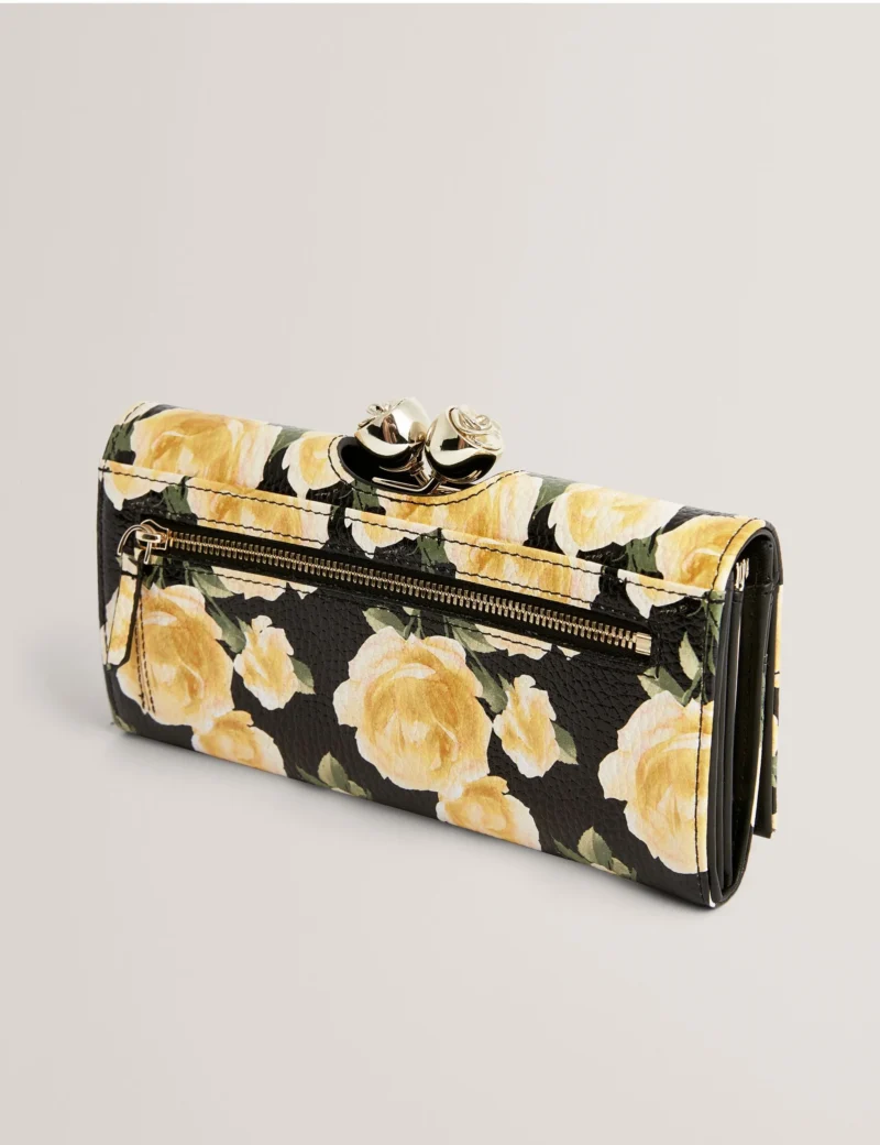 ALBAZ Rose Print Bobble Clasp Leather Bifold Purse