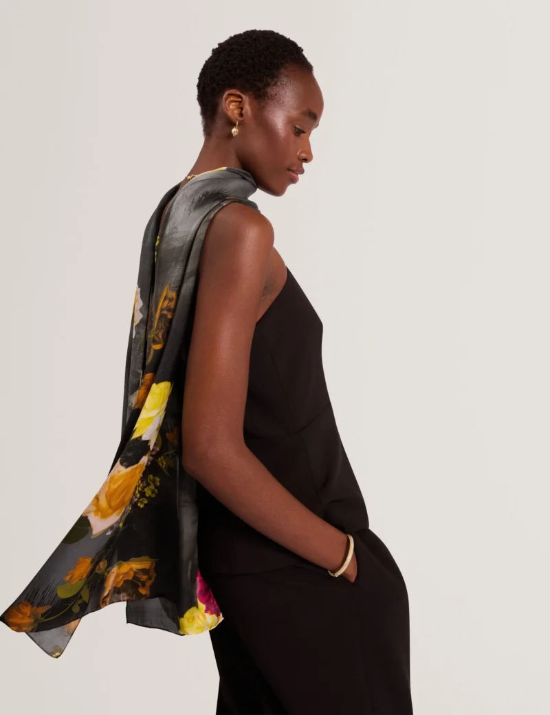 NEEAH Floral Printed Silk Long Scarf