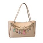 Tote shoulder bag with JC chain charms