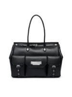 Large Satchel Tote with front pockets & silver buckles