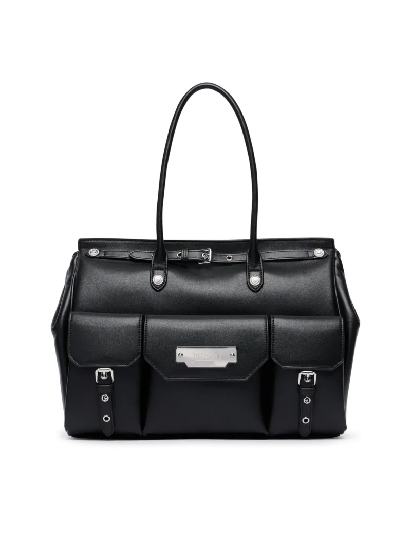 Large Satchel Tote with front pockets & silver buckles