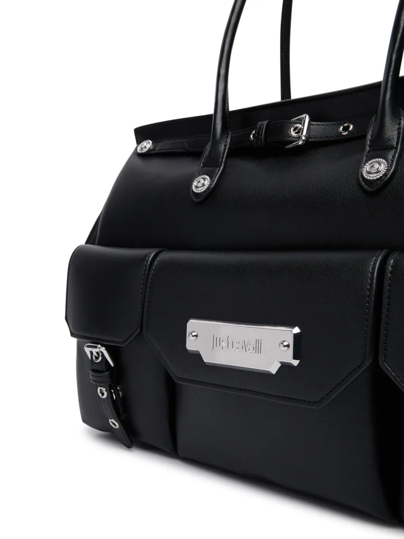 Large Satchel Tote with front pockets & silver buckles