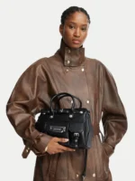 Mini Satchel Top Handle Crossbody with front pockets & silver buckles