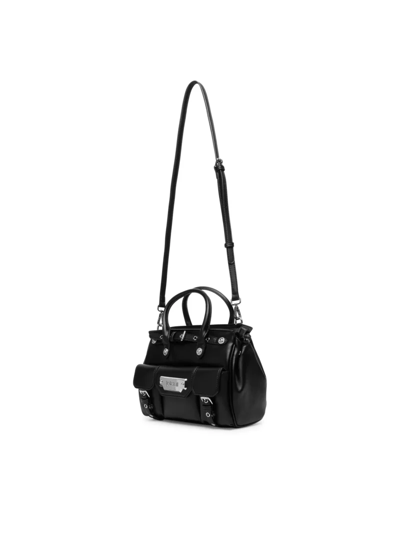 Mini Satchel Top Handle Crossbody with front pockets & silver buckles