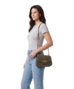Shoulder Bag - Flap Crossbody with Gold Snake Logo & Chain Strap