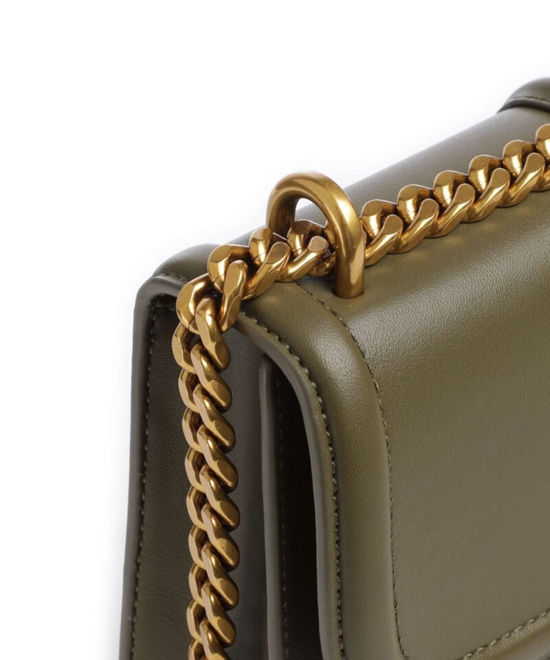 Shoulder Bag - Flap Crossbody with Gold Snake Logo & Chain Strap