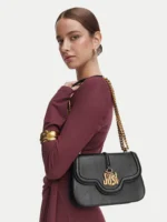 Shoulder Bag - Flap Crossbody with Gold Snake Logo & Chain Strap