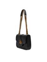 Shoulder Bag - Flap Crossbody with Gold Snake Logo & Chain Strap