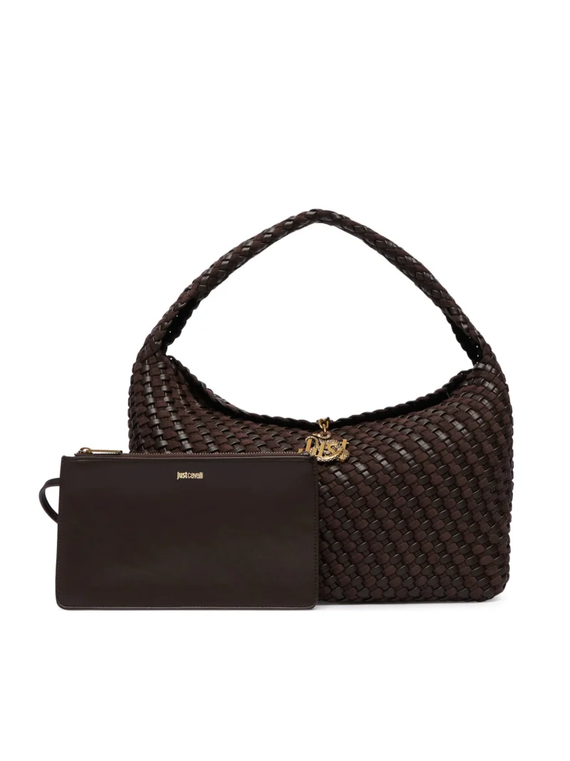 Woven Hobo Bag Large Shoulder Bag with Gold Snake Charm