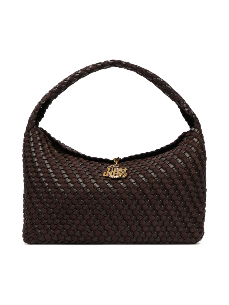 Woven Hobo Bag Large Shoulder Bag with Gold Snake Charm