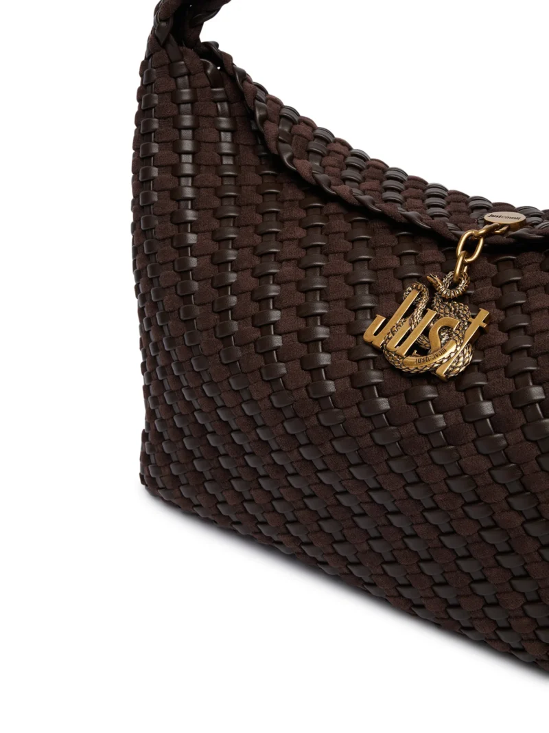 Woven Hobo Bag Large Shoulder Bag with Gold Snake Charm