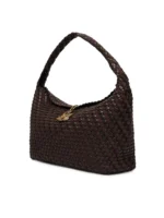 Woven Hobo Bag Large Shoulder Bag with Gold Snake Charm