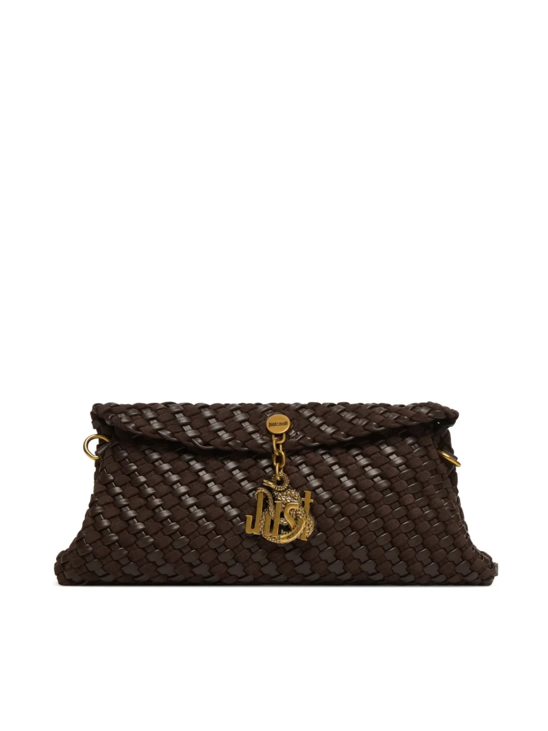 Woven Crossbody Bag - Clutch with Gold Snake Logo Charm