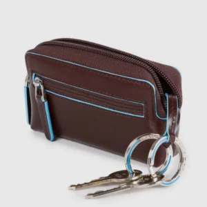 Leather Key Case with Two Rings and Zip