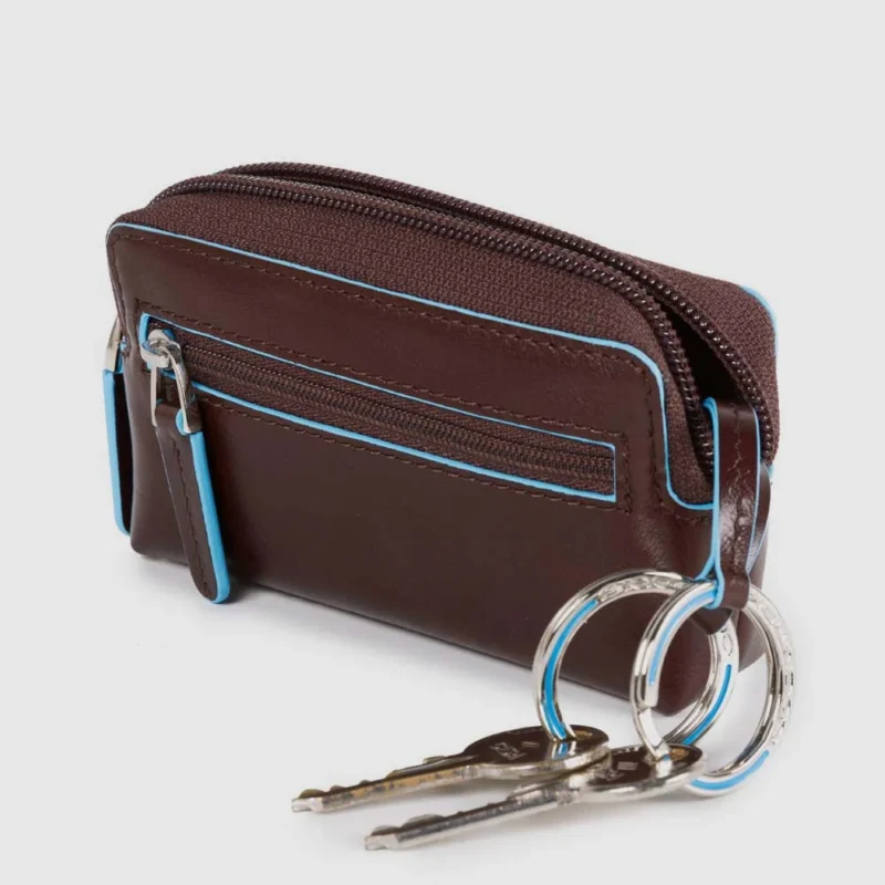 Leather Key Case with Two Rings and Zip