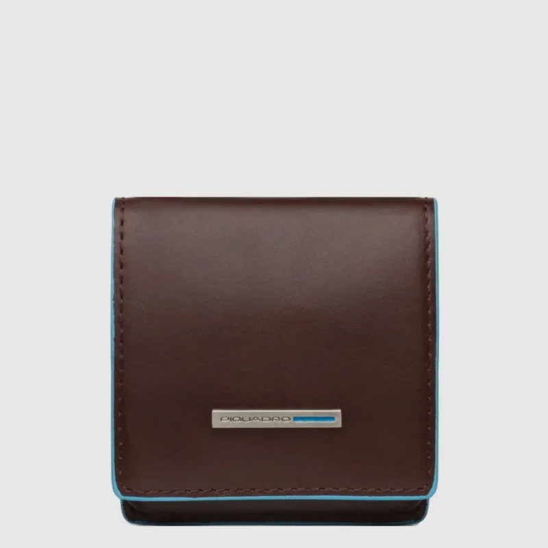 Square Leather Coin Purse with Button Closure